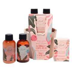 The Kind Edit Co. Kind Pamper Pot - 100ml Body Lotion, 100ml Body Wash, 50g Bath Crystals, Wooden Pot