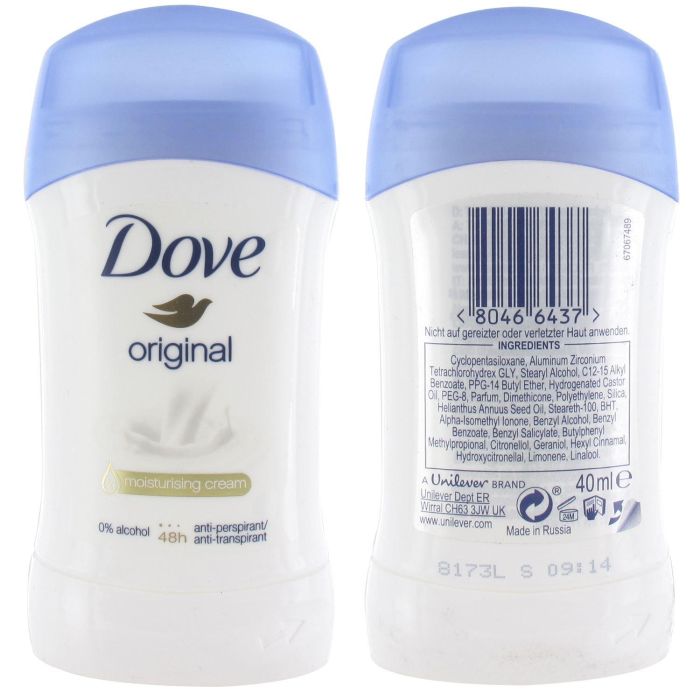 DOVE Original Deo-Stick 40 Ml – 48h Schutz, Alkoholfrei, Für Empfindliche Haut