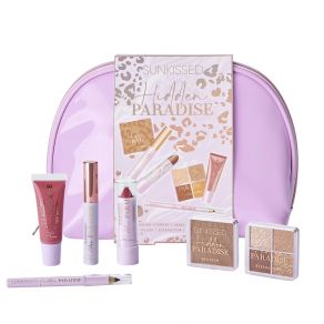 Sunkissed Hidden Paradise Eco Packaging 2021 - Cosmetic Bag, 4.2g Eyeshadow, 4g Bronzer, 10.5ml Lip Gloss, 3.3g Lipstick, 4.5ml Mascara, 0.8g Brow Pencil