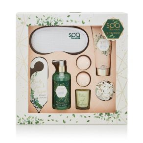 Style & Grace Spa Botanique Home Spa Beauty Bath Gift Set Eye Mask, 300ml Body Wash, 65g Candle, 2 x 50g Bath Fizzer, Do Not Disturb Door Sign, 200ml Body Lotion and Shower Flower