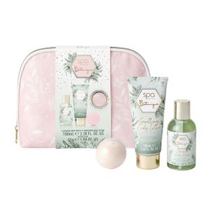 Style & Grace Spa Botanique Cosmetic Bag Set - 55g Bath Fizzer, 100ml Body Wash, 100ml Body Lotion, Cosmetics Bags