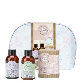 Style & Grace Kind Cosmetic Bag Set  - 100ml Body Wash, 100ml Body Lotion, 100g Bath Salt, Cosmetic Bag