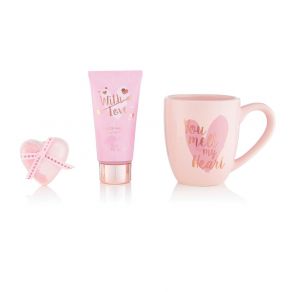 Style & Grace With Love You Melt My Heart Mug Set - 50ml Body Wash, 40g Heart Bath Fizzer, Pink Mug