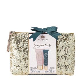 Style & Grace Signature Sequin Bag Gift Set - 50ml Hand Lotion, 10ml Vanilla Lip Gloss, Bag