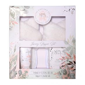 The Kind Edit Co. Spa Botanique Slipper Set - 110ml Body Lotion, 100g Bath Crystals, Pair of Slippers