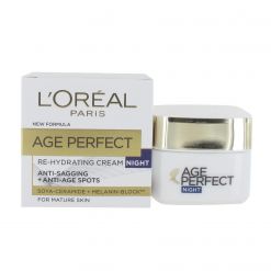 L'Oreal Age Perfect Re-Hydrate Night Cream 50ml - Antu-Sagging, Anti-Age Sports (Soya Peptides + Melanin Block) for Mature Skin