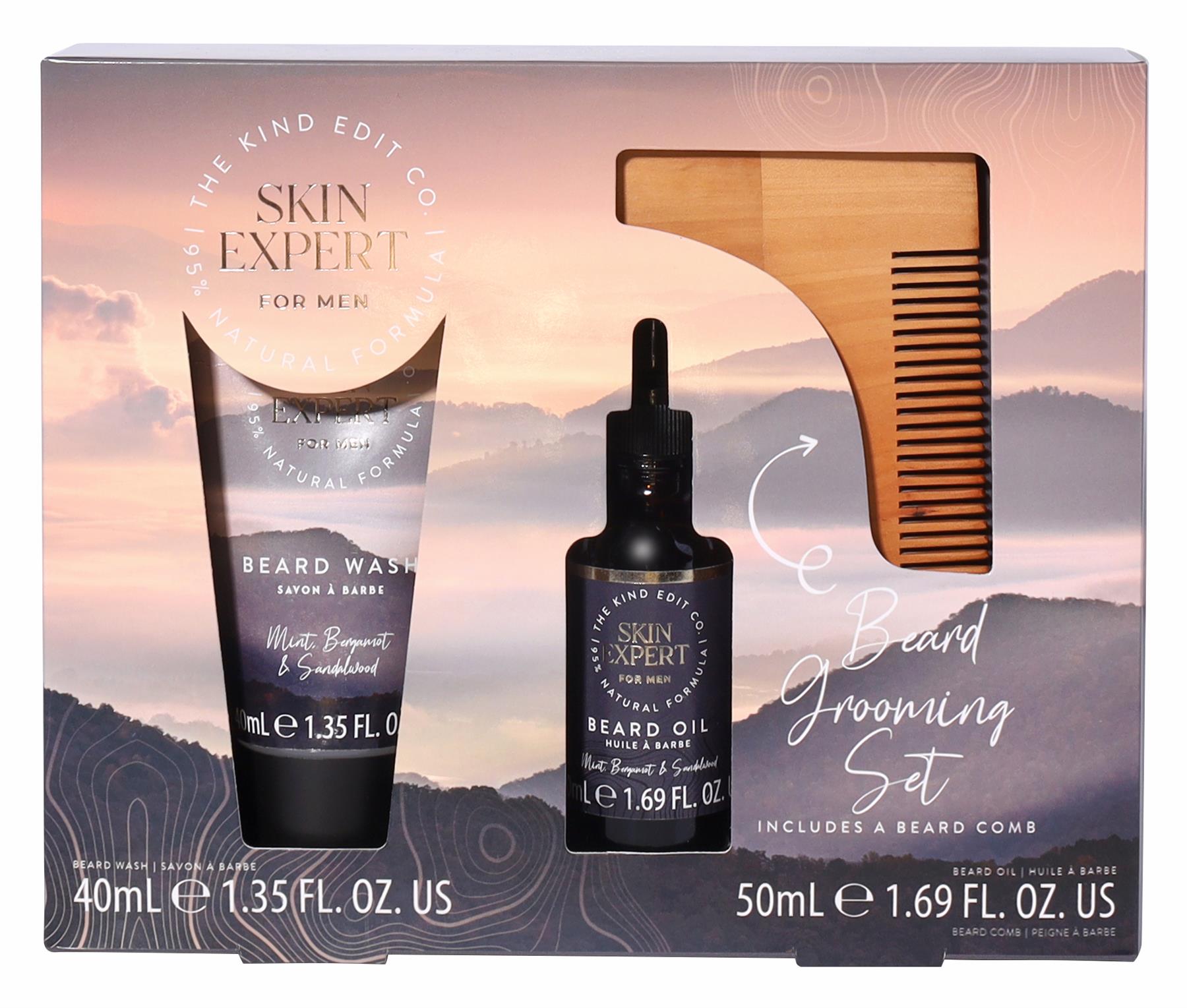 The Kind Edit Co. Skin Expert Beard Grooming Set - 40ml Beard Wash, 50ml Beard Oil, Beard Comb at Perfume Plus Direct