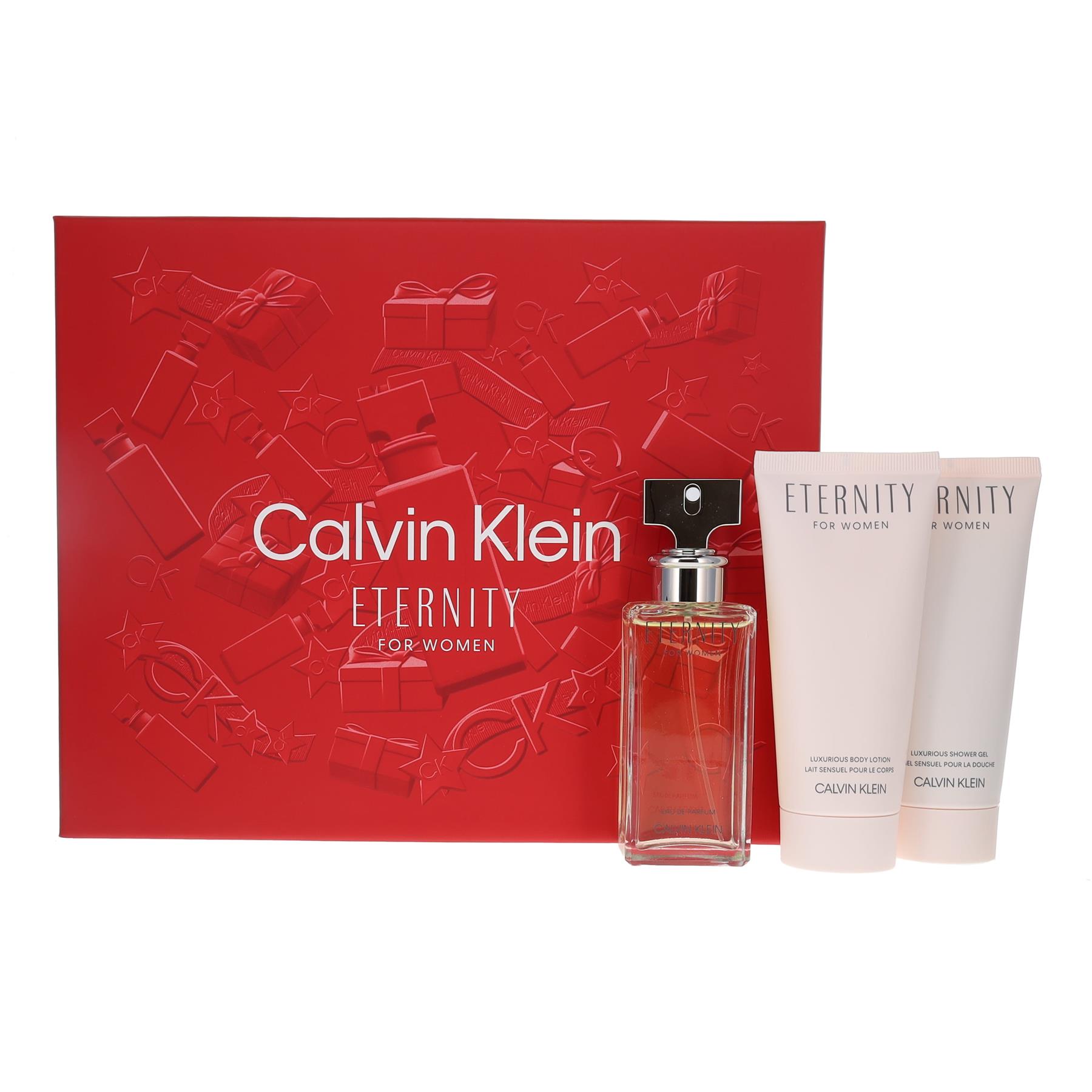 Calvin Klein Eternity 50ml Eau de Parfum Spray Gift Set 100ml Body Lotion, 100ml Shower Gelfor Her from Perfume Plus Direct